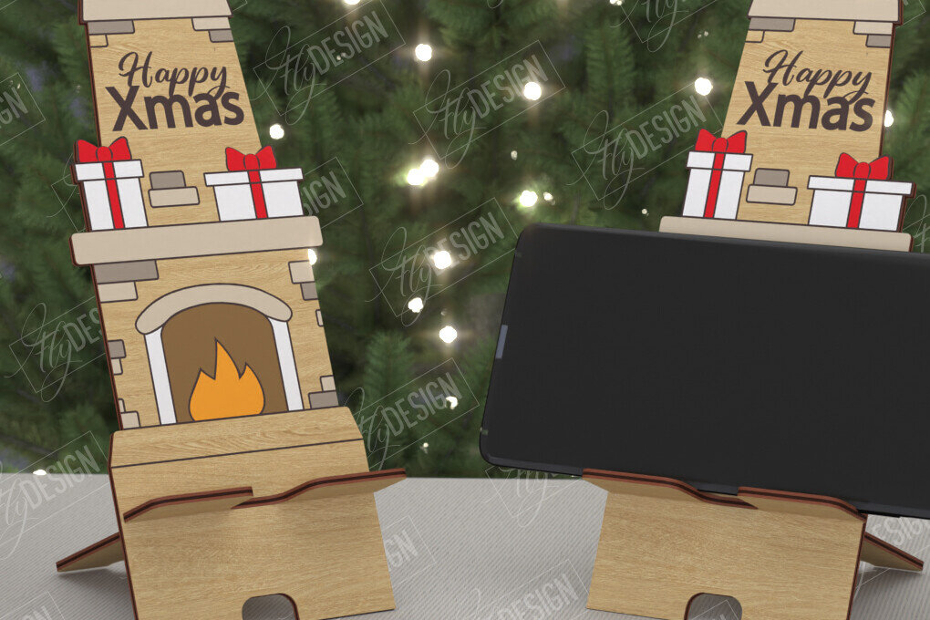 Σετ των 2 Intra απο ξύλο plywood 3mm-4mm πάχος Χριστουγεννιάτικο Τηλεφωνικό Σταντ | Θήκη τηλεφώνου Δίασταση 15x15 cm INTRAFABR-108524131