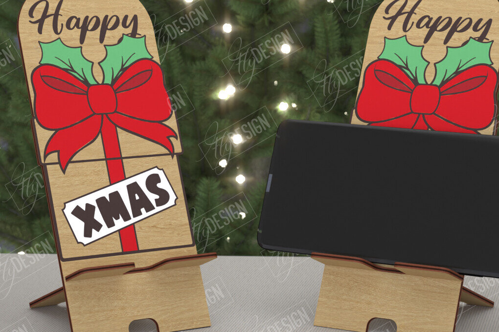 Σετ των 2 Intra απο ξύλο plywood 3mm-4mm πάχος Χριστουγεννιάτικο Τηλεφωνικό Σταντ | Θήκη τηλεφώνου Δίασταση 15x15 cm INTRAFABR-108524162