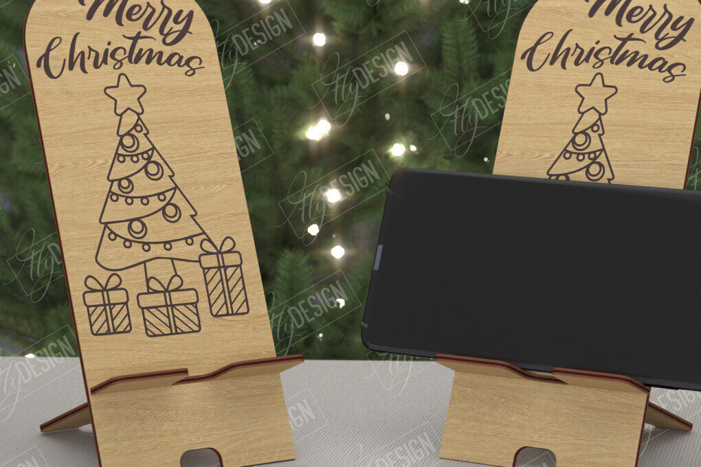 Σετ των 2 Intra απο ξύλο plywood 3mm-4mm πάχος Χριστουγεννιάτικο Τηλεφωνικό Σταντ | Θήκη τηλεφώνου Δίασταση 15x15 cm INTRAFABR-108583317