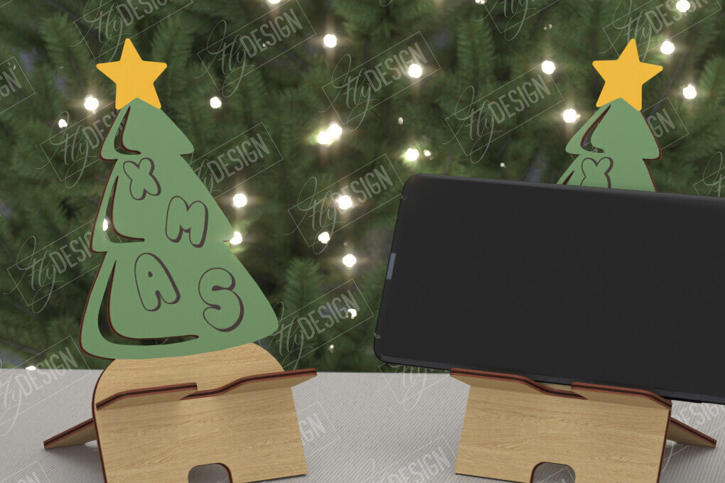 Σετ των 2 Intra απο ξύλο plywood 3mm-4mm πάχος Χριστουγεννιάτικο Τηλεφωνικό Σταντ | Θήκη τηλεφώνου Δίασταση 15x15 cm INTRAFABR-108524106