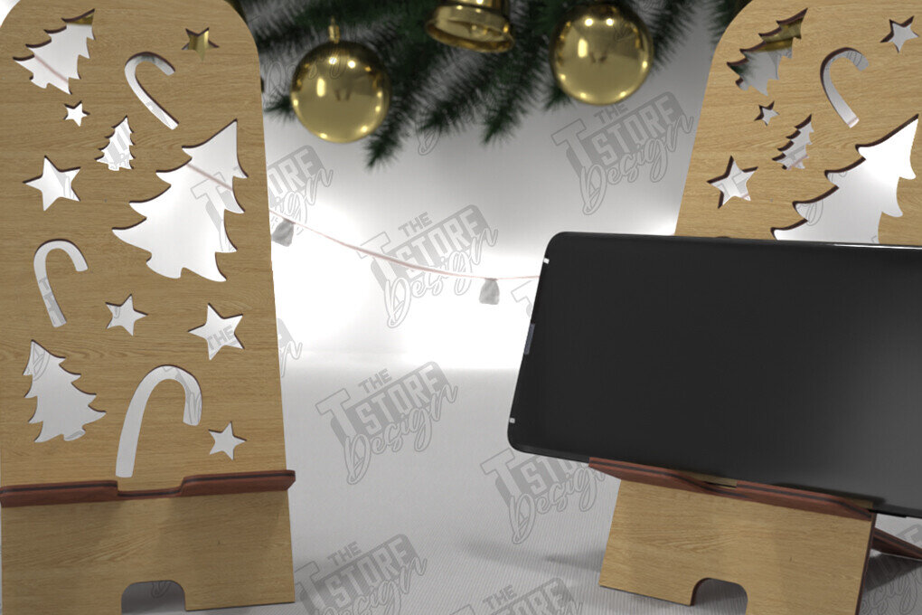 Σετ των 2 Intra απο ξύλο plywood 3mm-4mm πάχος Χριστουγεννιάτικη Επιτραπέζια Τηλεφωνική Βάση | Ιδέα δώρου Δίασταση 15x15 cm INTRAFABR-107824315