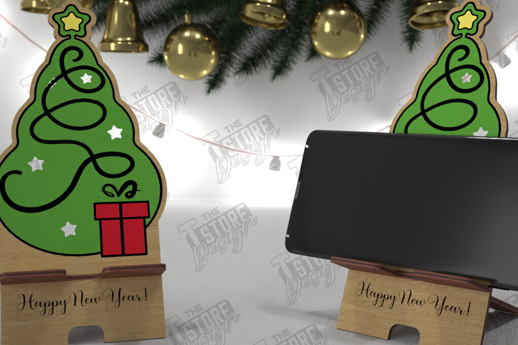 Σετ των 2 Intra απο ξύλο plywood 3mm-4mm πάχος Χριστουγεννιάτικη Επιτραπέζια Τηλεφωνική Βάση | Ιδέα δώρου Δίασταση 15x15 cm INTRAFABR-107824343