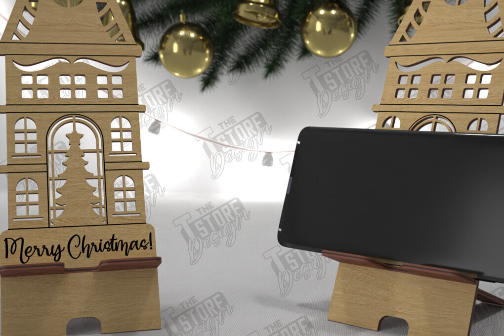 Σετ των 2 Intra απο ξύλο plywood 3mm-4mm πάχος Χριστουγεννιάτικη Επιτραπέζια Τηλεφωνική Βάση | Ιδέα δώρου Δίασταση 15x15 cm INTRAFABR-107824359