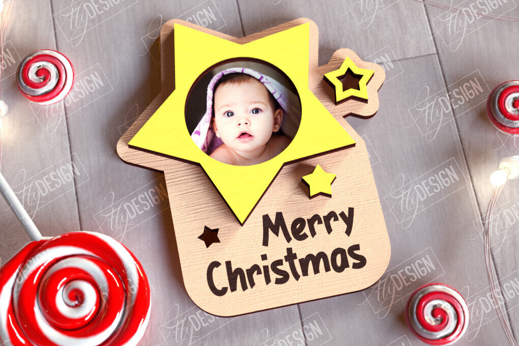 Σετ των 2 Intra απο ξύλο plywood 3mm-4mm πάχος Χριστουγεννιάτικο Photo Magnet | Ιδέα δώρου | CNC Δίασταση 15x15 cm INTRAFABR-108898191