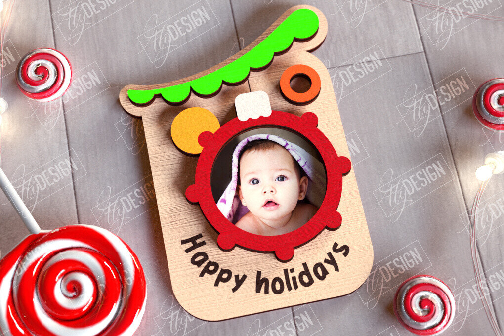 Σετ των 2 Intra απο ξύλο plywood 3mm-4mm πάχος Χριστουγεννιάτικο Photo Magnet | Ιδέα δώρου | CNC Δίασταση 15x15 cm INTRAFABR-108898225