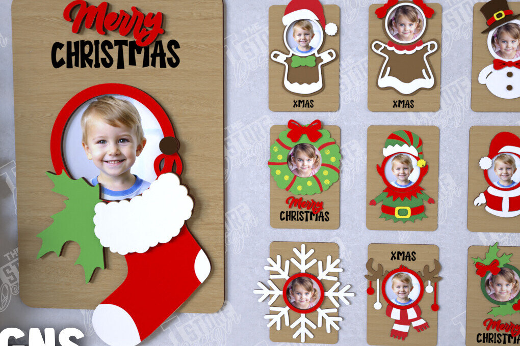 Σετ των 2 Intra απο ξύλο plywood 3mm-4mm πάχος Χριστουγεννιάτικο μαγνητών φωτογραφιών | CNC Δίασταση 15x15 cm INTRAFABR-108317040