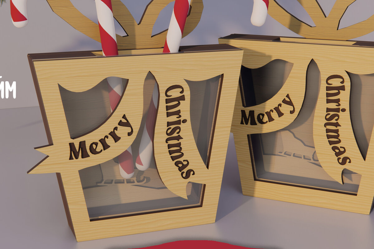 Σετ των 2 Intra απο ξύλο plywood 3mm-4mm πάχος Χριστουγεννιάτικος Κουμπαράς . Κουτί χρημάτων Δίασταση 15x15 cm INTRAFABR-80231970