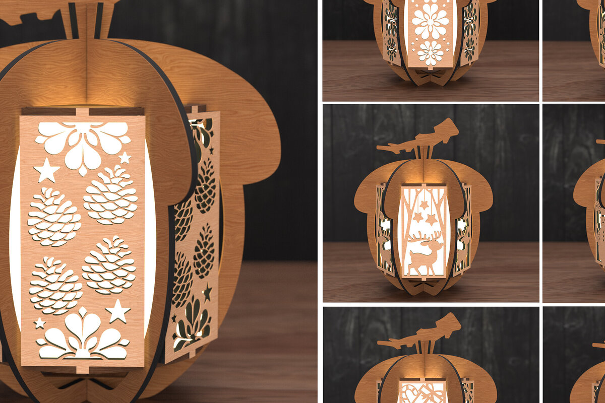 Intra απο ξύλο plywood 3mm-4mm πάχος φαναριού χριστουγεννιάτικο κουκουνάρι Δίασταση 30x20 cm INTRAFABR-109048557