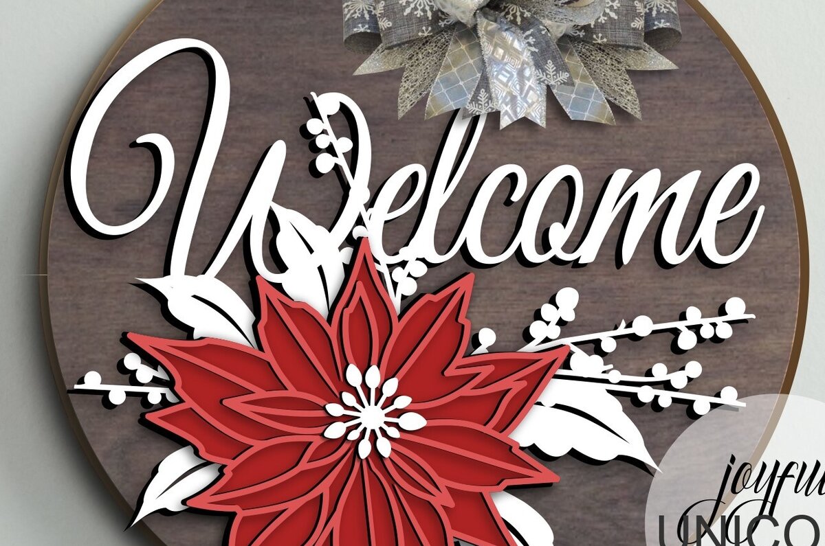 Intra απο ξύλο plywood 3mm-4mm πάχος Πινακίδα καλωσορίσματος Χριστουγεννιάτικου λουλουδιού Poinsettia Δίασταση 30x30 cm INTRAFABR-104303227