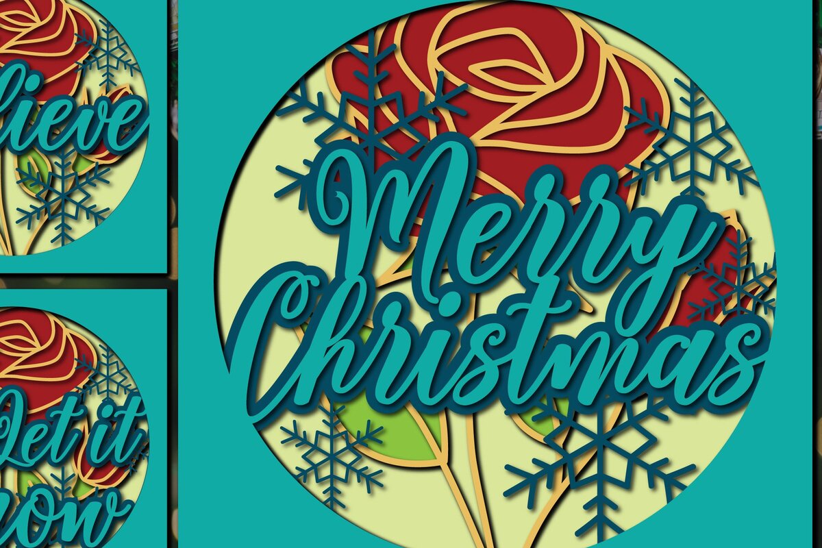 Σετ των 2 Intra απο ξύλο plywood 3mm-4mm πάχος χριστουγεννιάτικου Poinsettia Shadow Box Δίασταση 25x25 cm INTRAFABR-36127315