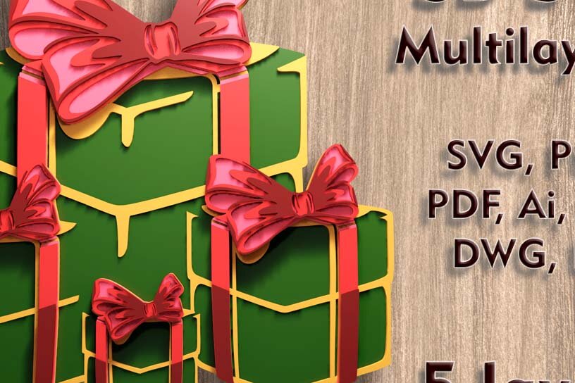 Σετ των 3 Intra απο ξύλο plywood 3mm-4mm πάχος Χριστουγεννιάτικα δώρα 3D Multilayered Δίασταση 9x9 cm INTRAFABR-108890493