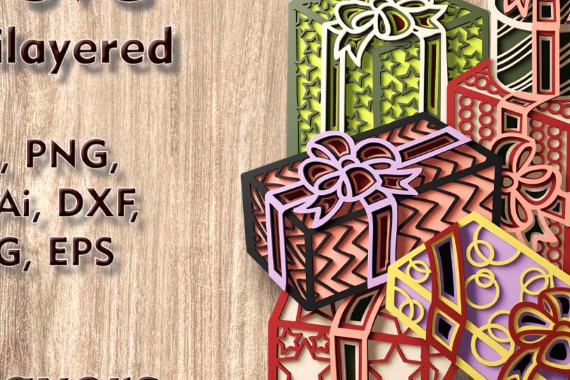 Σετ των 3 Intra απο ξύλο plywood 3mm-4mm πάχος Χριστουγεννιάτικα δώρα Πολυεπίπεδο 3D Δίασταση 7x7 cm INTRAFABR-108908507