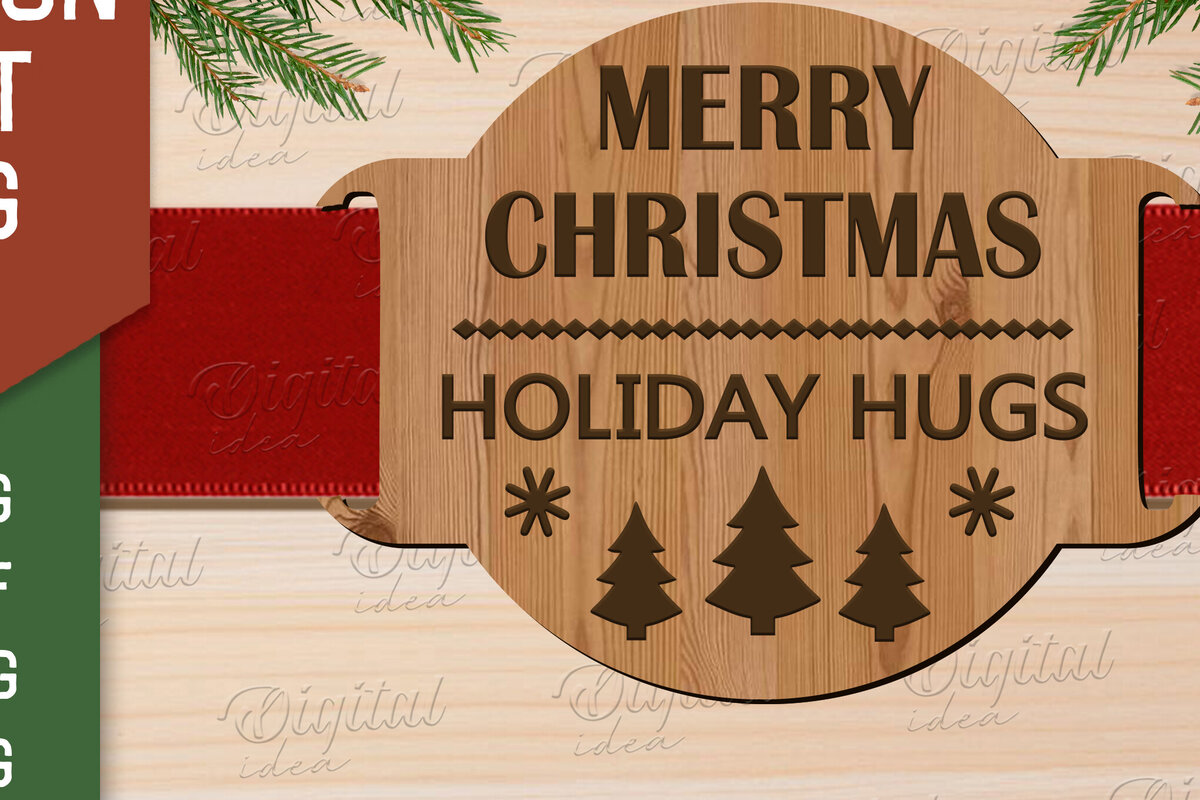 Σετ των 2 Intra απο ξύλο plywood 3mm-4mm πάχος Χριστουγεννιάτικη προσφορά . Ετικέτα δώρου κορδέλα Δίασταση 15x15 cm INTRAFABR-83505986