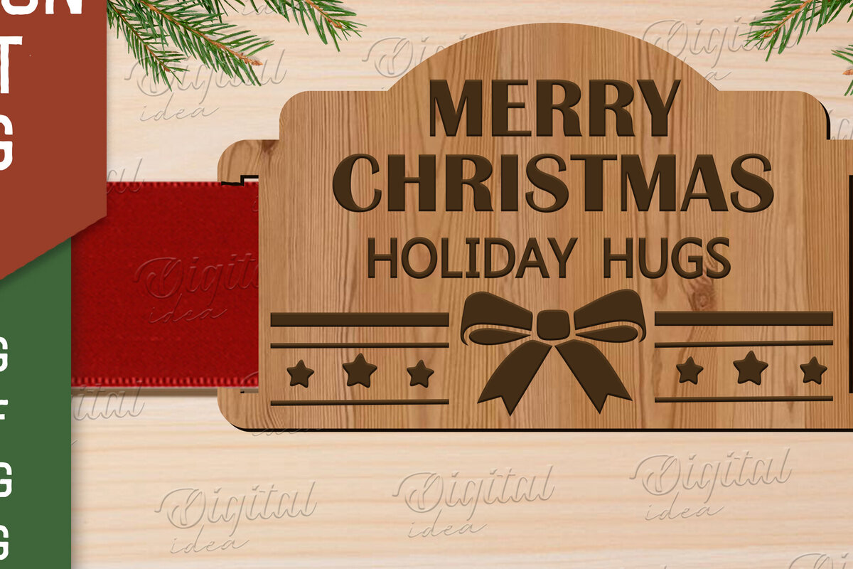 Σετ των 2 Intra απο ξύλο plywood 3mm-4mm πάχος Χριστουγεννιάτικη προσφορά . Ετικέτα δώρου κορδέλα Δίασταση 15x15 cm INTRAFABR-83505901