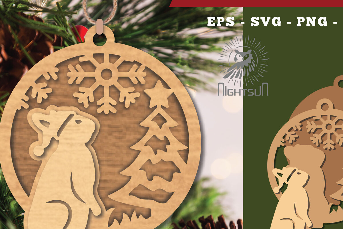 Σετ των 3 Intra απο ξύλο plywood 3mm-4mm πάχος Χριστουγεννιάτικο στολίδι με κομμένο λέιζερ με κουνέλι Δίασταση 8x8 cm INTRAFABR-112767588
