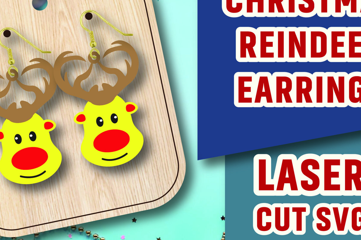 Σετ των 3 Intra απο ξύλο plywood 3mm-4mm πάχος Χριστουγεννιάτικα σκουλαρίκια τάρανδος Δίασταση 3x3 cm INTRAFABR-107580155