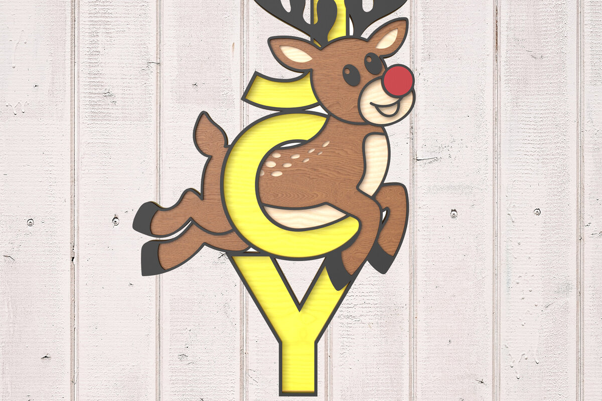 Σετ των 2 Intra απο ξύλο plywood 3mm-4mm πάχος Christmas Reindeer Joy Cut με λέιζερ Δίασταση 15x15 cm INTRAFABR-106529936