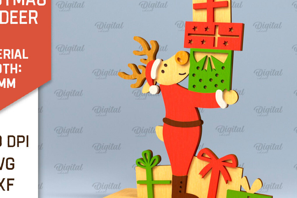 Σετ των 2 Intra απο ξύλο plywood 3mm-4mm πάχος Χριστουγεννιάτικο ταράνδων Δίασταση 15x15 cm INTRAFABR-101384210