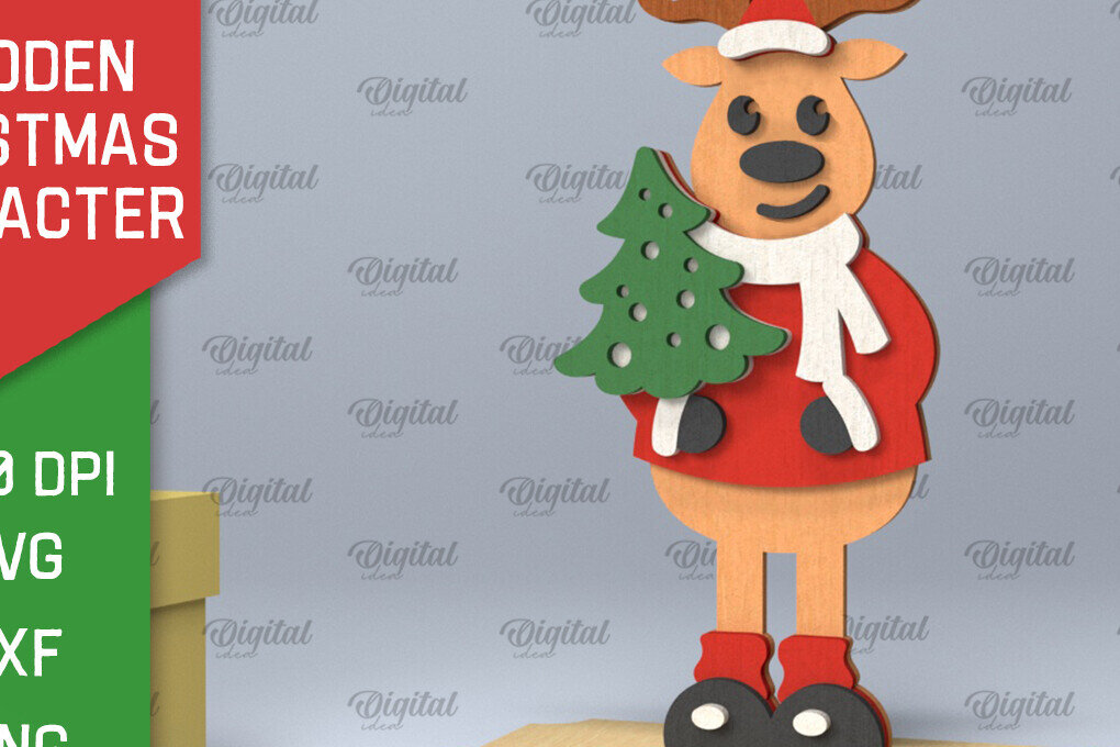 Intra απο ξύλο plywood 3mm-4mm πάχος Χριστουγεννιάτικο ταράνδων Δίασταση 15x15 cm INTRAFABR-104437231