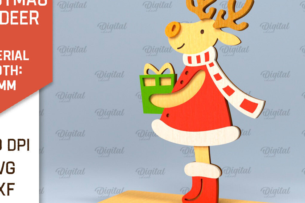 Σετ των 2 Intra απο ξύλο plywood 3mm-4mm πάχος Χριστουγεννιάτικο ταράνδων Δίασταση 15x15 cm INTRAFABR-101383579