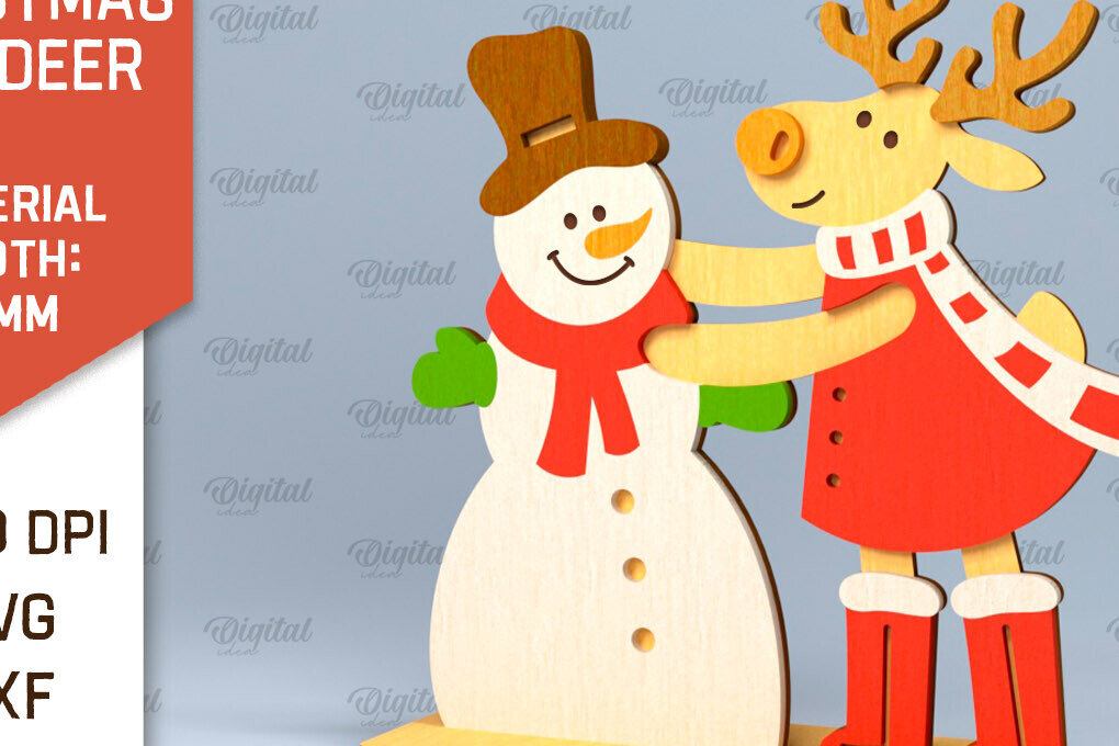 Σετ των 2 Intra απο ξύλο plywood 3mm-4mm πάχος Χριστουγεννιάτικο ταράνδων Δίασταση 15x15 cm INTRAFABR-101383669