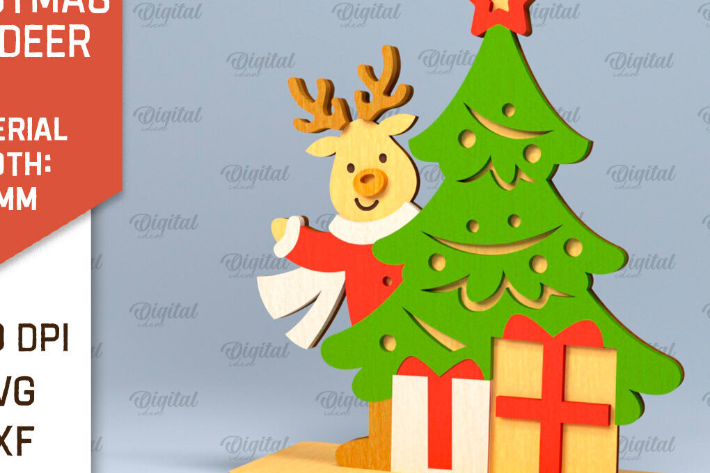 Σετ των 2 Intra απο ξύλο plywood 3mm-4mm πάχος Χριστουγεννιάτικο ταράνδων Δίασταση 15x15 cm INTRAFABR-101383729