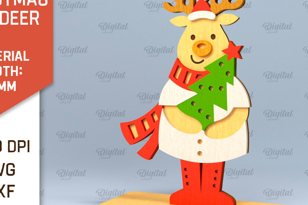 Σετ των 2 Intra απο ξύλο plywood 3mm-4mm πάχος Χριστουγεννιάτικο ταράνδων Δίασταση 15x15 cm INTRAFABR-101383764