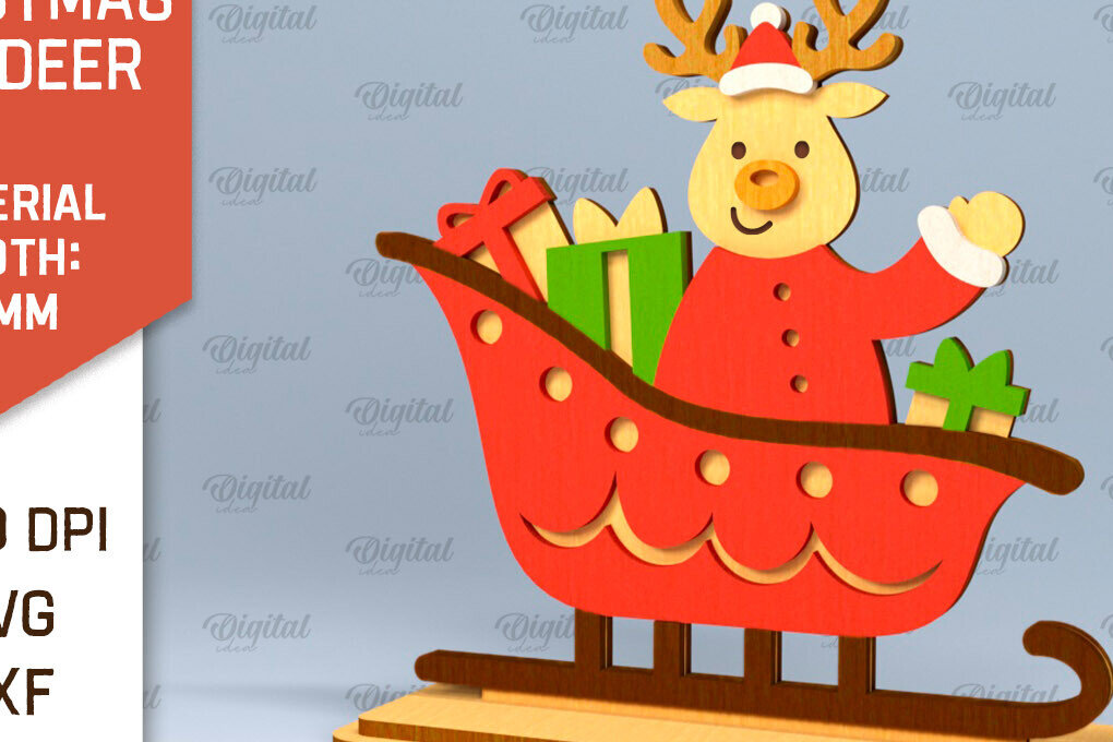 Σετ των 2 Intra απο ξύλο plywood 3mm-4mm πάχος Χριστουγεννιάτικο ταράνδων Δίασταση 15x15 cm INTRAFABR-101383911