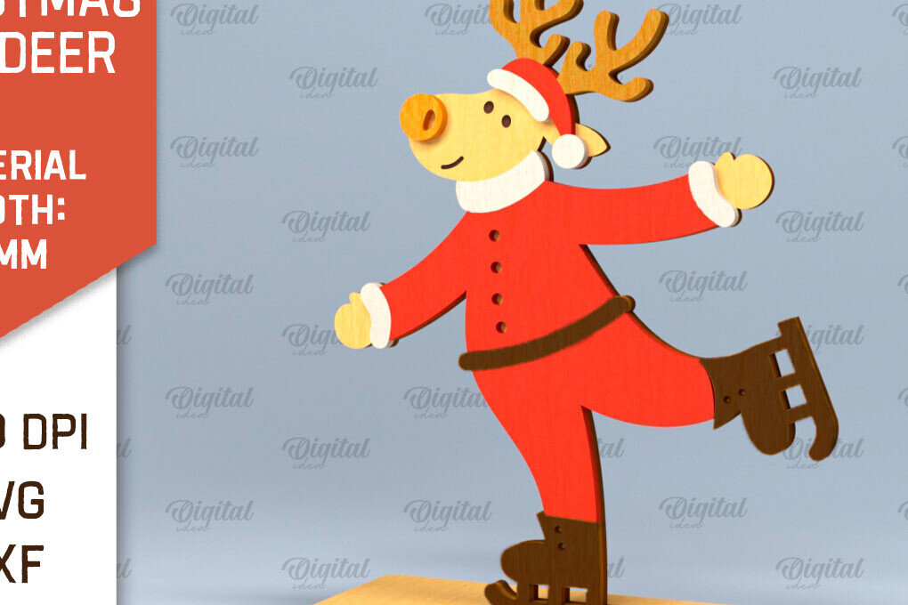 Intra απο ξύλο plywood 3mm-4mm πάχος Χριστουγεννιάτικο ταράνδων Δίασταση 15x15 cm INTRAFABR-101383972