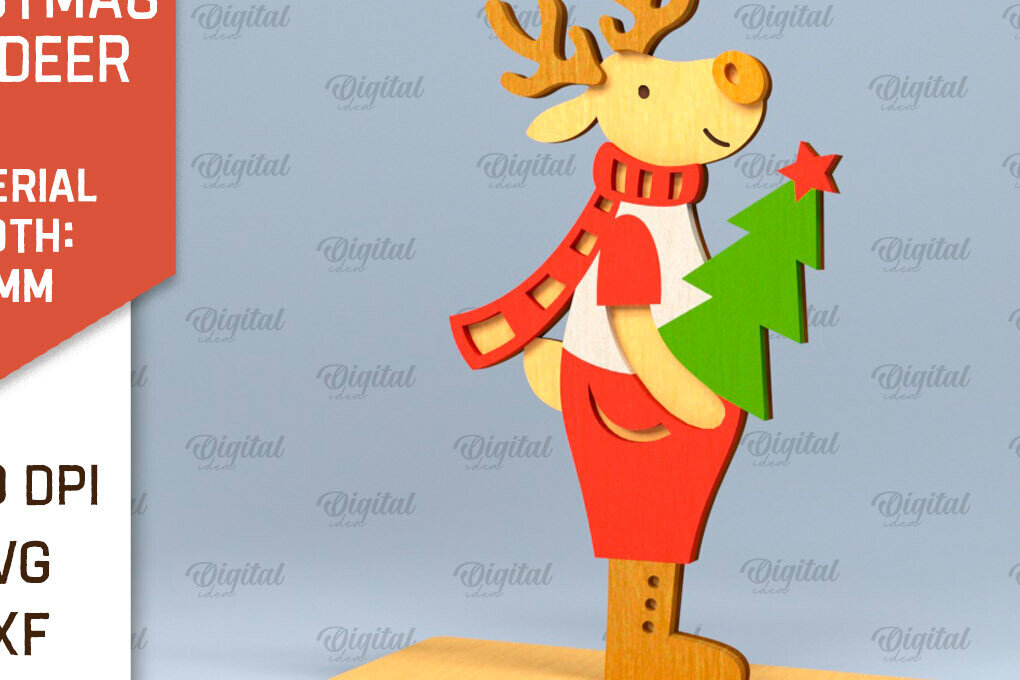 Σετ των 2 Intra απο ξύλο plywood 3mm-4mm πάχος Χριστουγεννιάτικο ταράνδων Δίασταση 15x15 cm INTRAFABR-101383505