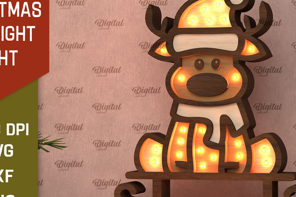 Σετ των 2 Intra απο ξύλο plywood 3mm-4mm πάχος Christmas Reindeer Led Nightlight  Δίασταση 15x15 cm INTRAFABR-107832024