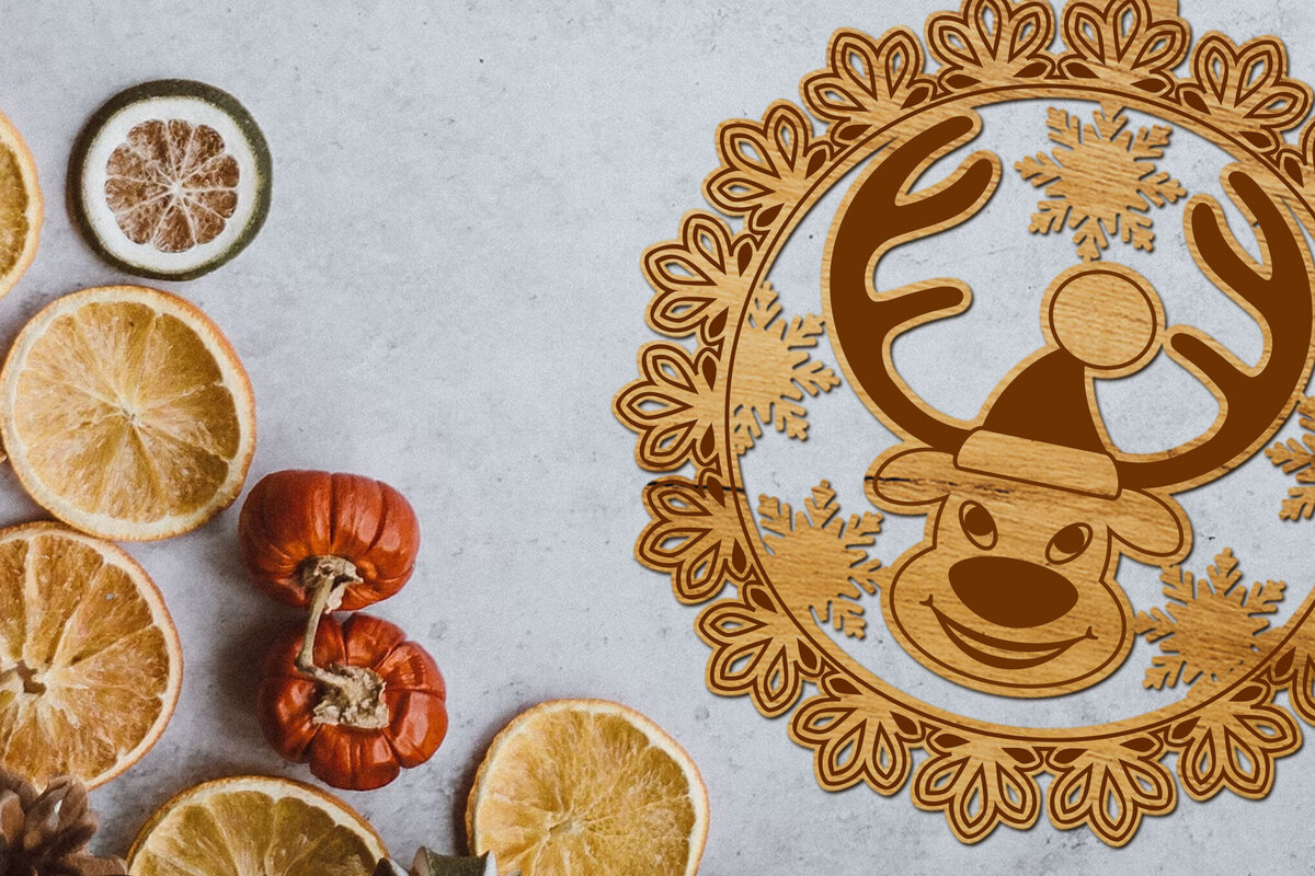 Σετ των 3 Intra απο ξύλο plywood 3mm-4mm πάχος Χριστουγεννιάτικη διακόσμηση με τάρανδο Δίασταση 3x3 cm INTRAFABR-109532691