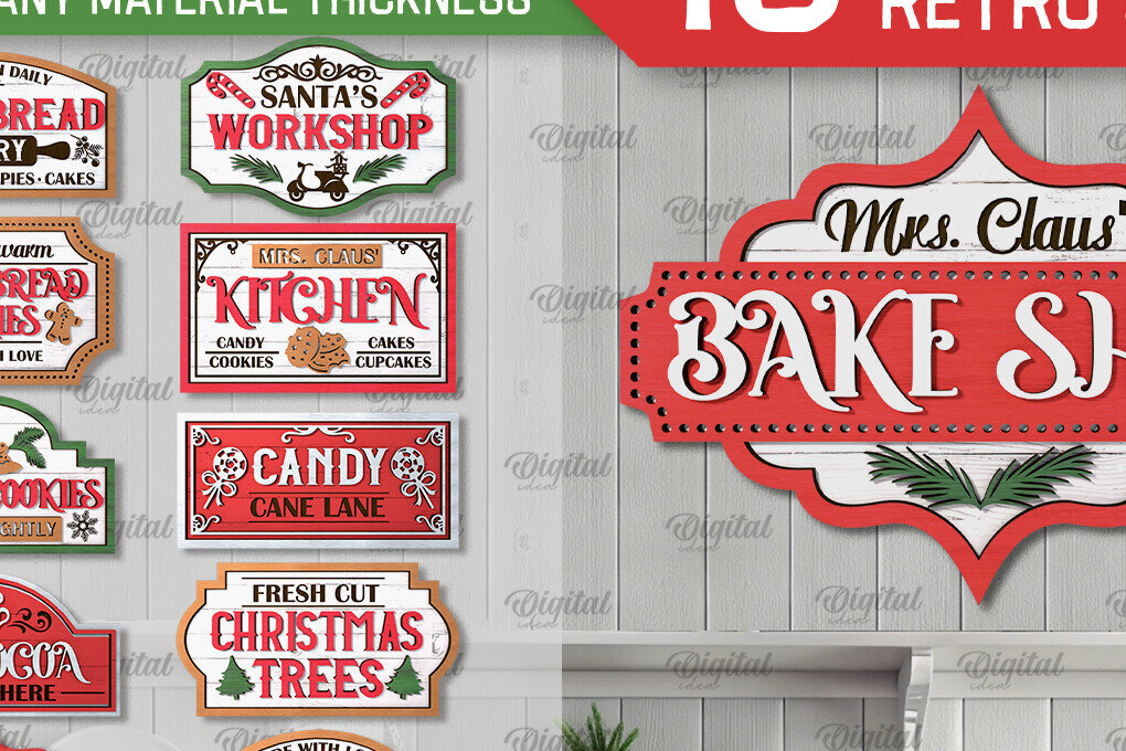 Σετ των 2 Intra απο ξύλο plywood 3mm-4mm πάχος Χριστουγεννιάτικων ρετρό πινακίδων. Δίασταση 15x15 cm INTRAFABR-105198849