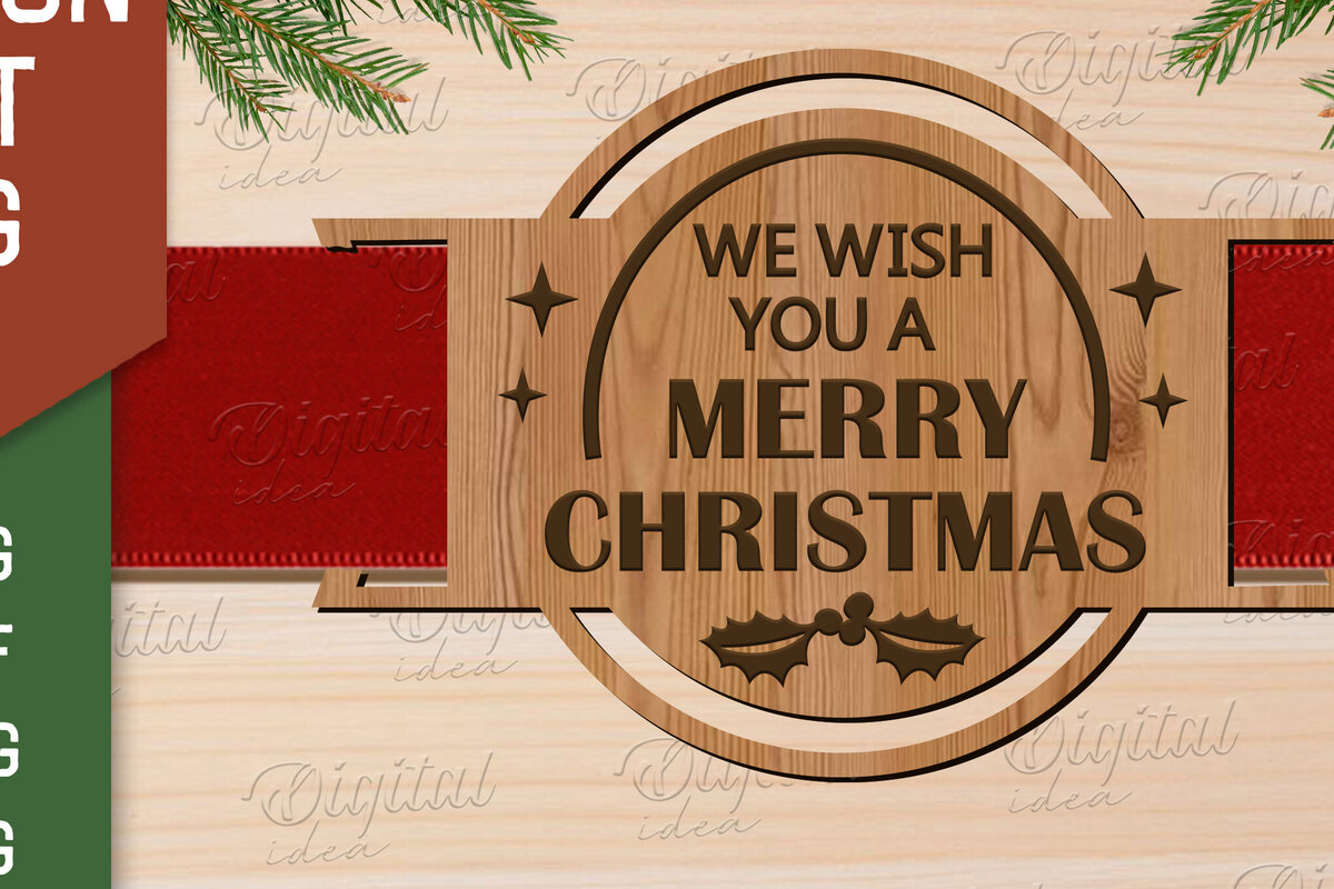 Σετ των 2 Intra απο ξύλο plywood 3mm-4mm πάχος Χριστουγεννιάτικη κορδέλα δώρου Ετικέτα κοπής με λέιζερ Δίασταση 15x15 cm INTRAFABR-83505805