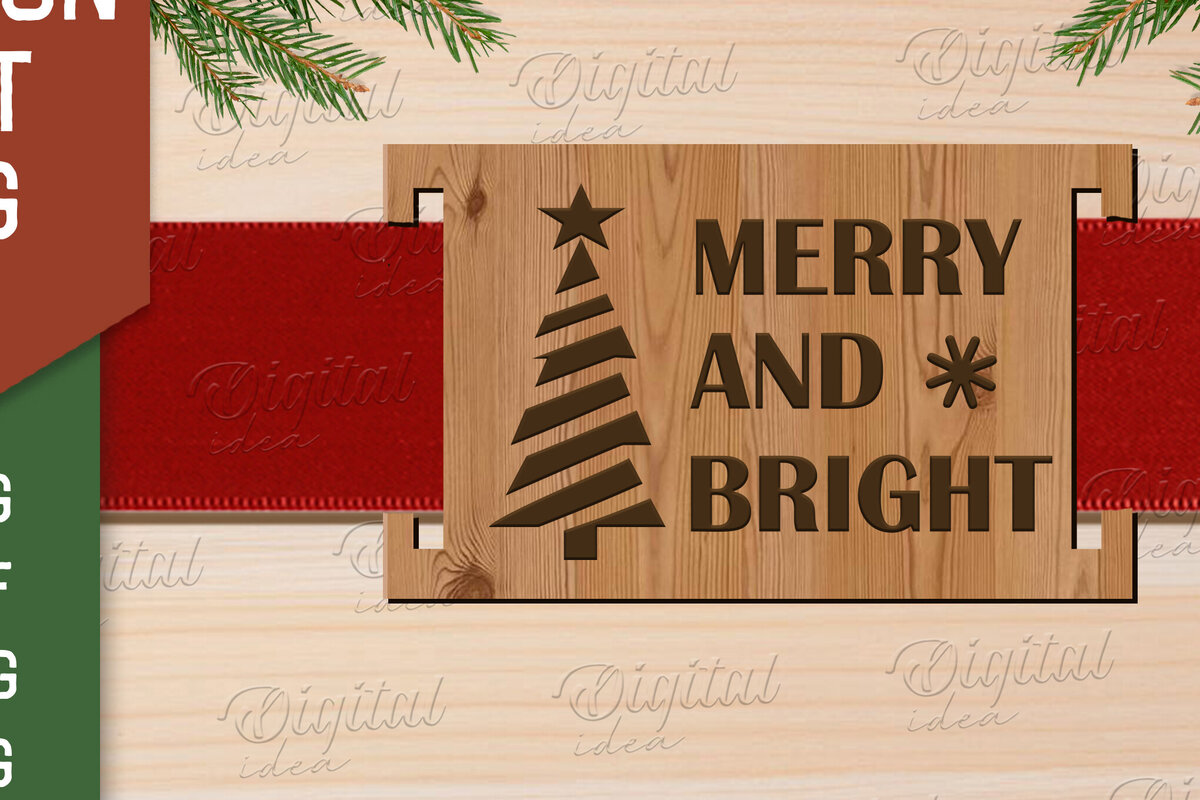 Σετ των 2 Intra απο ξύλο plywood 3mm-4mm πάχος Χριστουγεννιάτικη κορδέλα δώρου Ετικέτα κοπής με λέιζερ Δίασταση 15x15 cm INTRAFABR-83502318