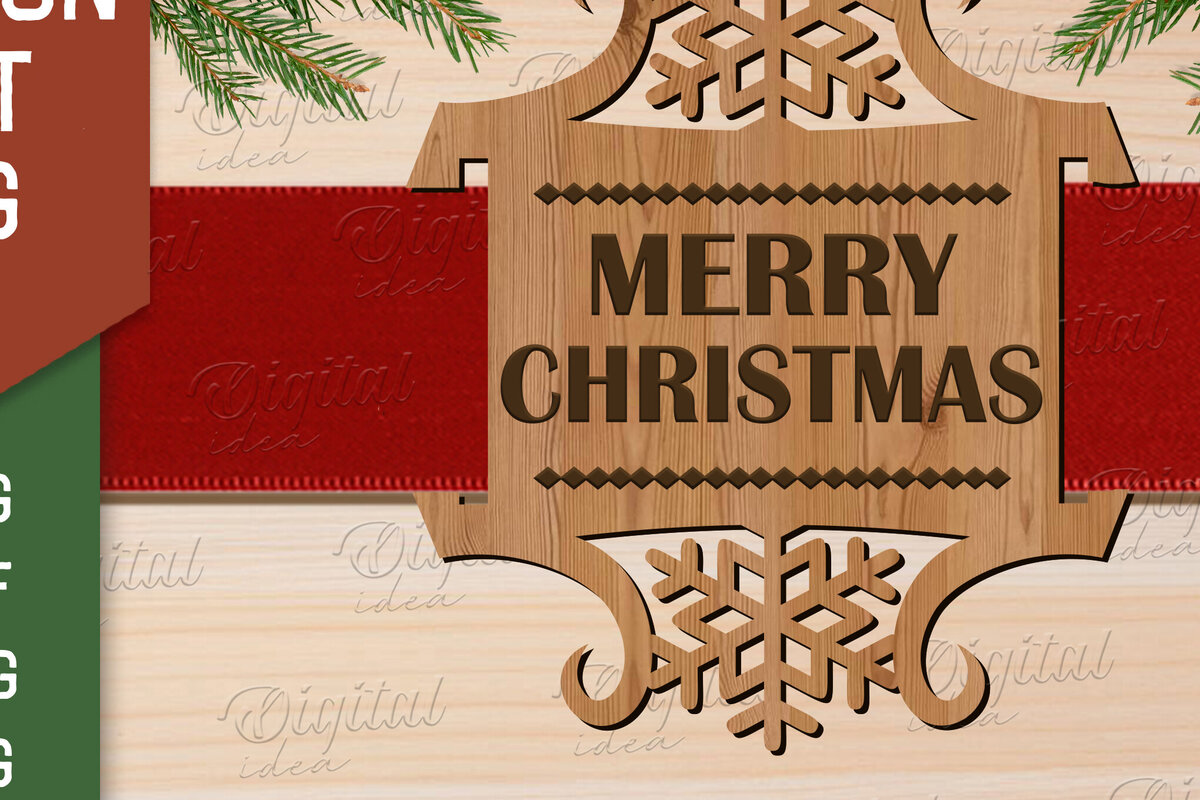 Σετ των 2 Intra απο ξύλο plywood 3mm-4mm πάχος Ετικέτα δώρου Χριστουγεννιάτικη κορδέλα. Καλά Χριστούγεννα Δίασταση 15x15 cm INTRAFABR-83501745