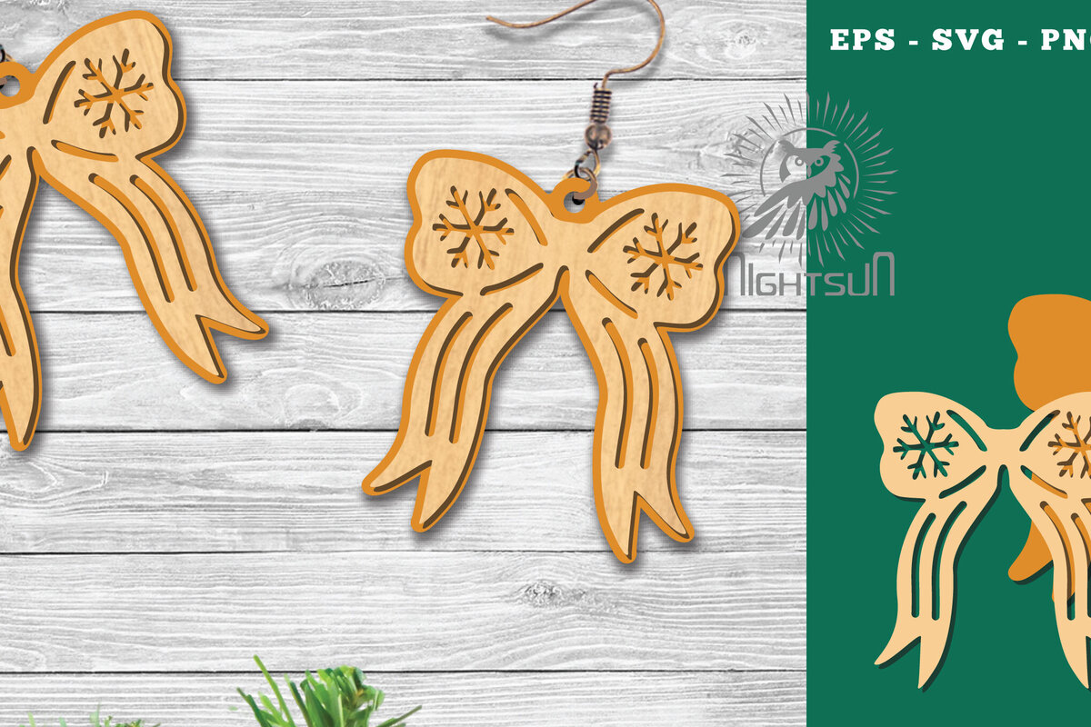 Intra απο ξύλο plywood 3mm-4mm πάχος Χριστουγεννιάτικα σκουλαρίκια κομμένα με λέιζερ κορδέλα Δίασταση 3x3 cm INTRAFABR-112767167