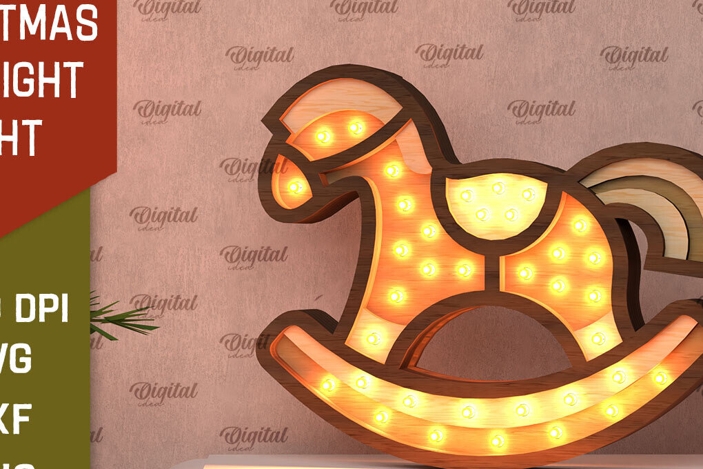 Σετ των 2 Intra απο ξύλο plywood 3mm-4mm πάχος Christmas Rocking Horse Led Nightlight Δίασταση 15x15 cm INTRAFABR-107832610