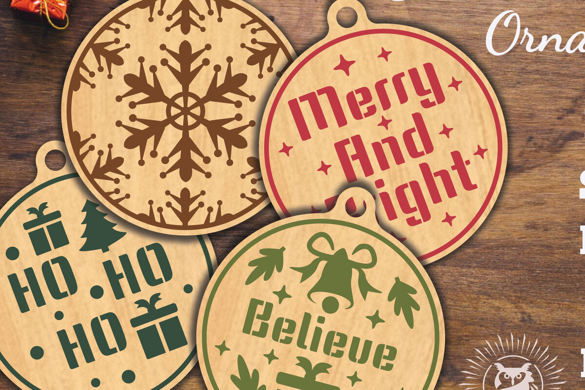 Σετ των 3 Intra απο ξύλο plywood 3mm-4mm πάχος Χριστουγεννιάτικο Στρογγυλό Στολίδι 2 Δίασταση 8x8 cm INTRAFABR-112467350