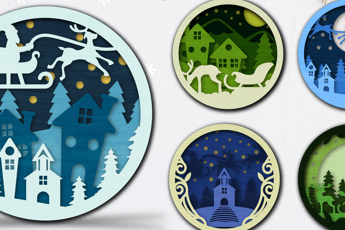 Intra απο ξύλο plywood 3mm-4mm πάχος Χριστουγεννιάτικο Στρογγυλό Sleigh Shadowbox Δίασταση 30x20 cm INTRAFABR-110139959