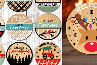 Intra απο ξύλο plywood 3mm-4mm πάχος Δέσμη κοπής με λέιζερ Χριστουγεννιάτικη στρογγυλή πινακίδα Δίασταση 30x20 cm INTRAFABR-106049240