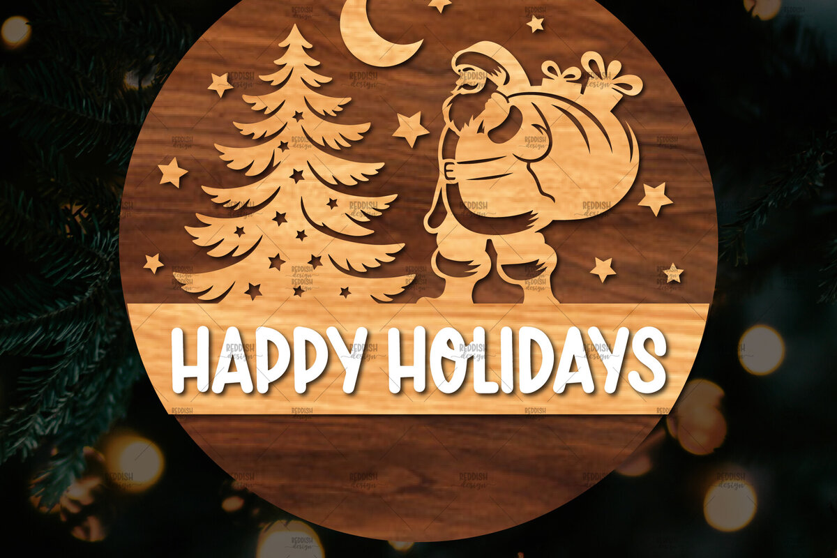 Σετ των 2 Intra απο ξύλο plywood 3mm-4mm πάχος Χριστουγεννιάτικη στρογγυλή ξύλινη πινακίδα Δίασταση 15x15 cm INTRAFABR-107369107