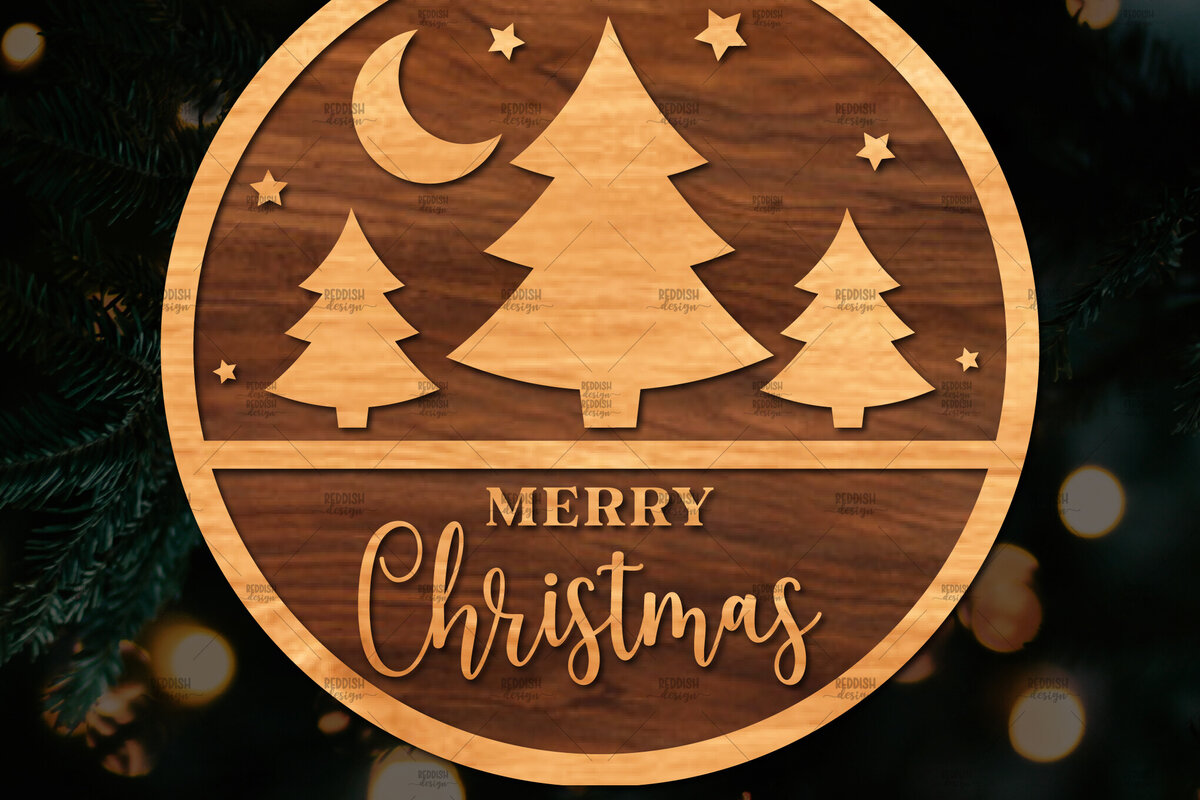 Σετ των 2 Intra απο ξύλο plywood 3mm-4mm πάχος Χριστουγεννιάτικη στρογγυλή ξύλινη πινακίδα Δίασταση 15x15 cm INTRAFABR-107369802