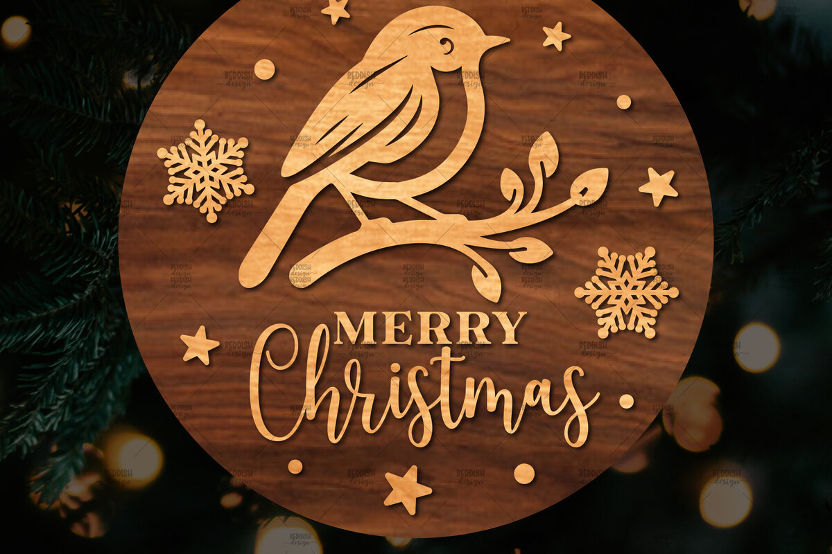 Σετ των 2 Intra απο ξύλο plywood 3mm-4mm πάχος Χριστουγεννιάτικη στρογγυλή ξύλινη πινακίδα Δίασταση 15x15 cm INTRAFABR-107368690