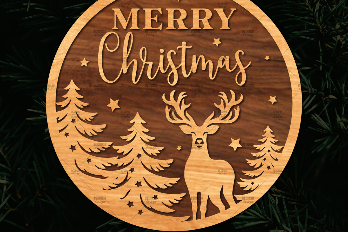 Σετ των 2 Intra απο ξύλο plywood 3mm-4mm πάχος Χριστουγεννιάτικη στρογγυλή ξύλινη πινακίδα Δίασταση 15x15 cm INTRAFABR-107368815
