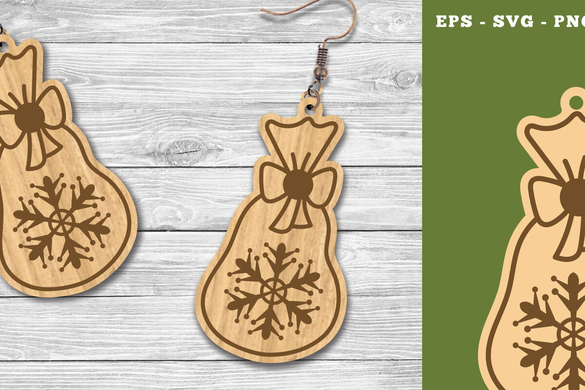 Σετ των 3 Intra απο ξύλο plywood 3mm-4mm πάχος Χριστουγεννιάτικα σκουλαρίκια με λέιζερ τσάντα Santa Δίασταση 3x3 cm INTRAFABR-111785386