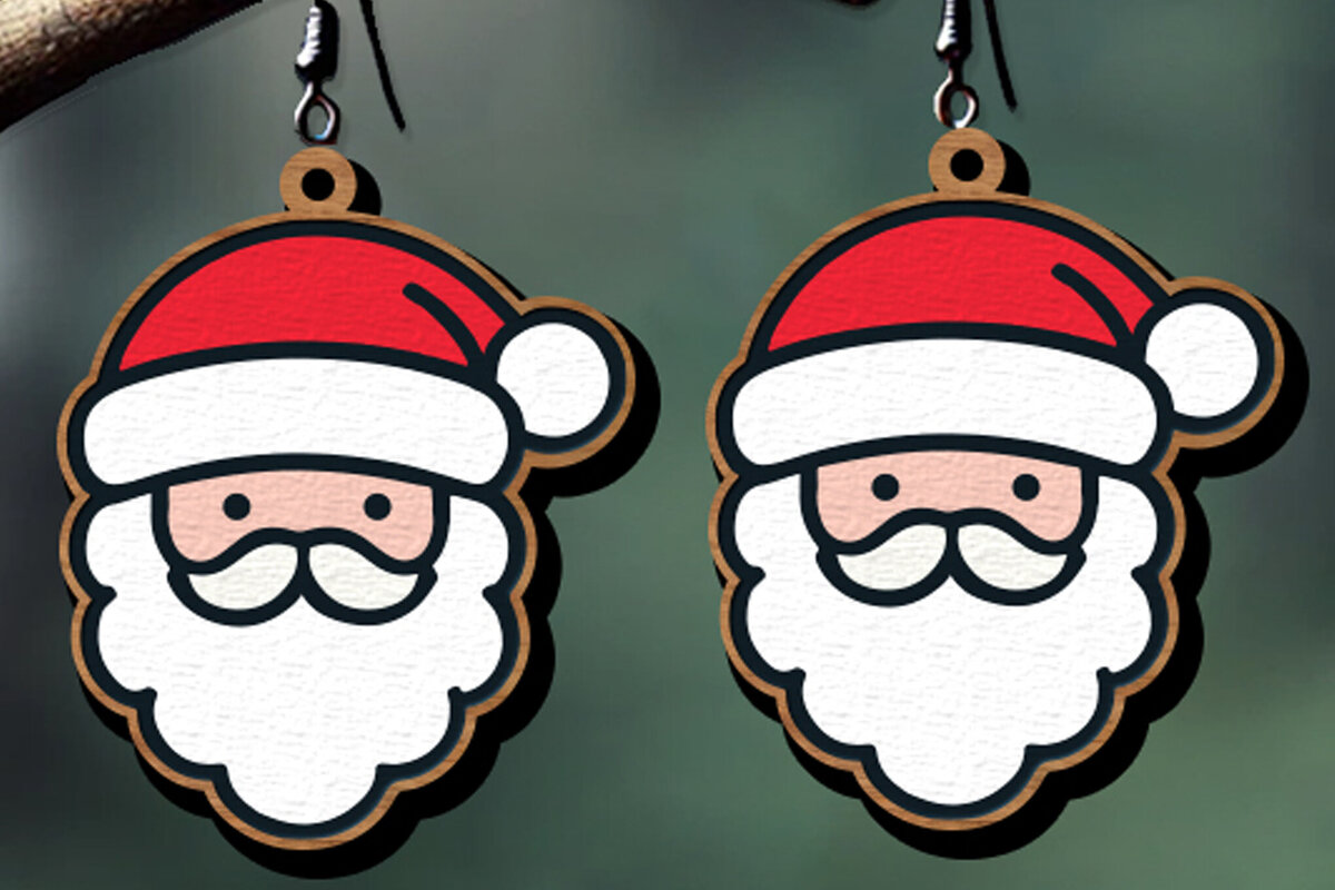 Σετ των 3 Intra απο ξύλο plywood 3mm-4mm πάχος Χριστουγεννιάτικα Σκουλαρίκια Άγιου Βασίλη, Σκουλαρίκια Άγιου Βασίλη Δίασταση 3x3 cm INTRAFABR-111444059