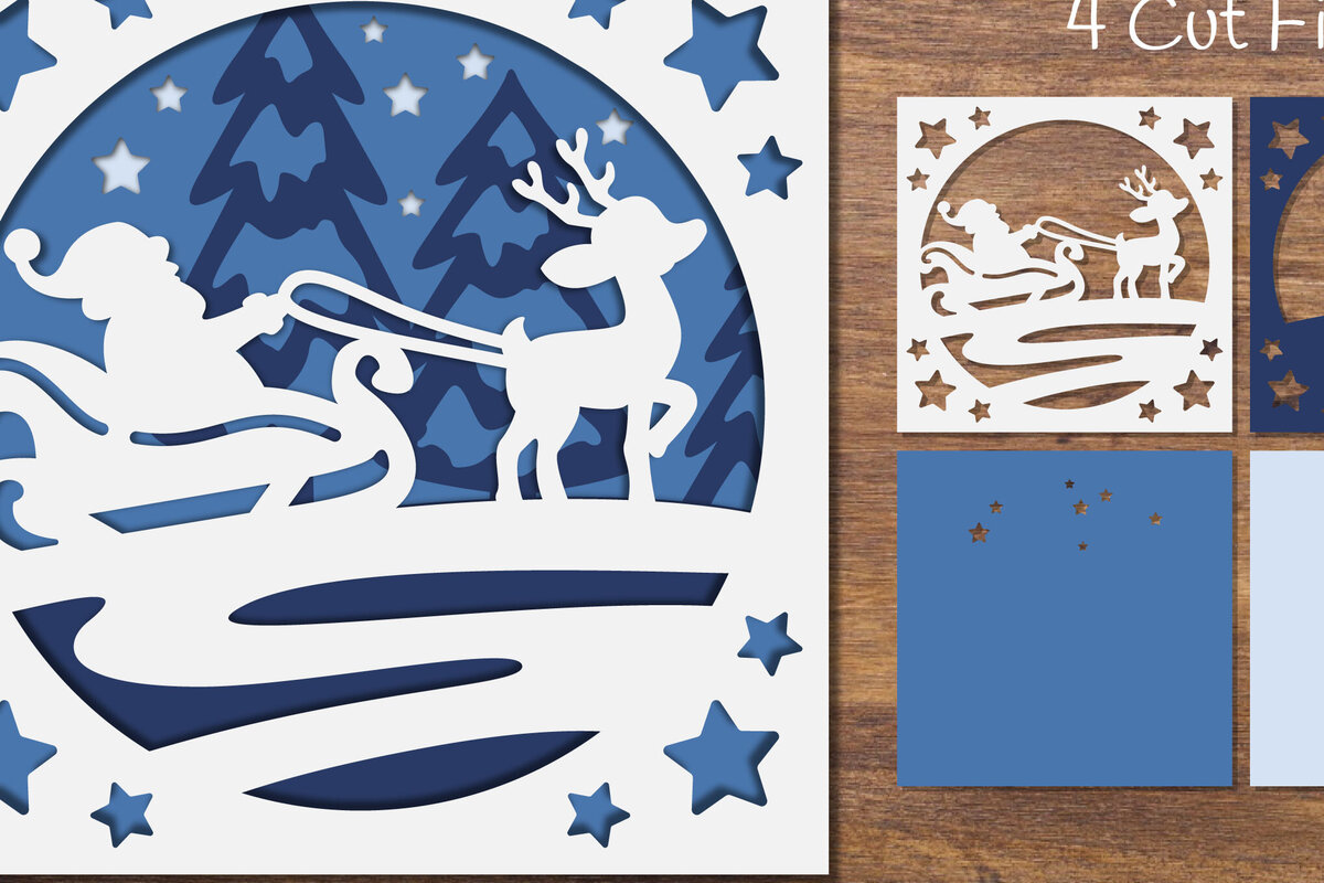 Σετ των 2 Intra απο ξύλο plywood 3mm-4mm πάχος Χριστουγεννιάτικο Χαρτόκοπο με στρώσεις Santa Δίασταση 15x15 cm INTRAFABR-85008603