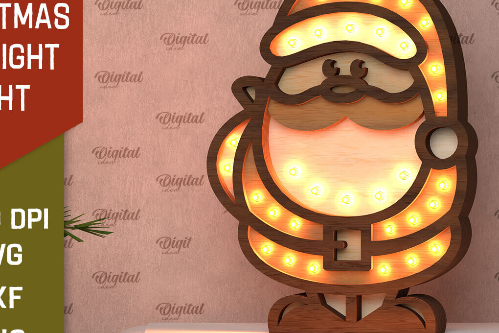 Σετ των 2 Intra απο ξύλο plywood 3mm-4mm πάχος Χριστουγεννιάτικο Santa Led Nightlight  Δίασταση 15x15 cm INTRAFABR-107832695