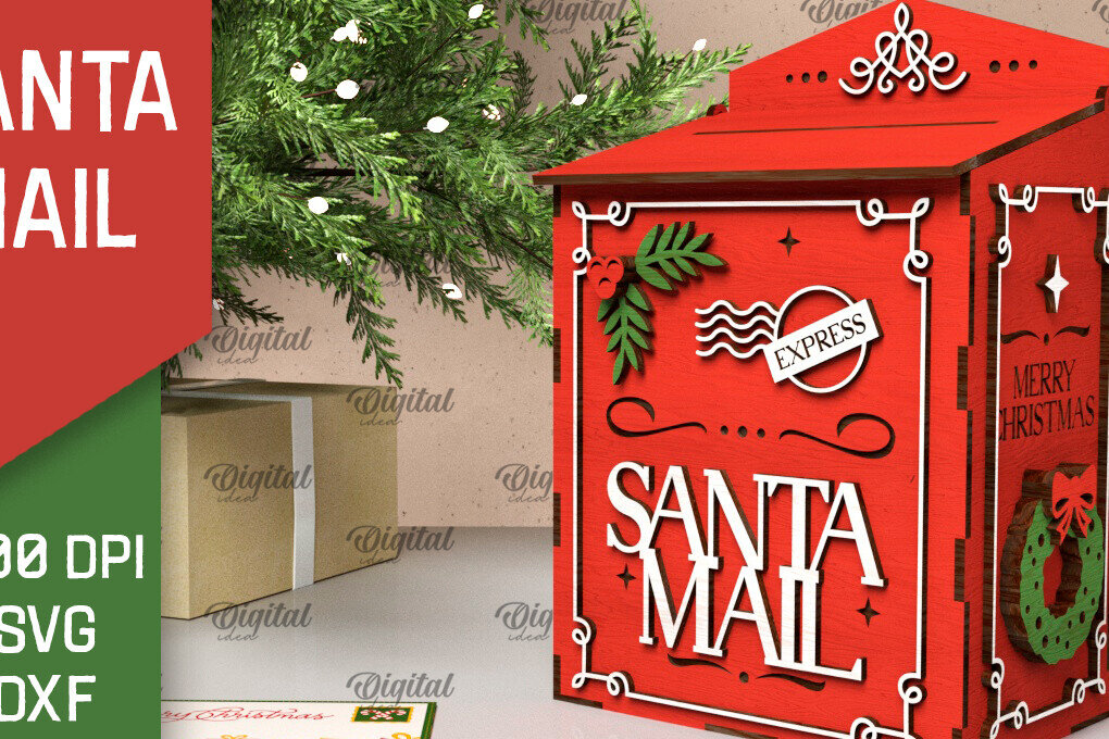 Σετ των 2 Intra απο ξύλο plywood 3mm-4mm πάχος Χριστουγεννιάτικη ταχυδρομική θυρίδα Άγιου Βασίλη Δίασταση 15x15 cm INTRAFABR-106597532